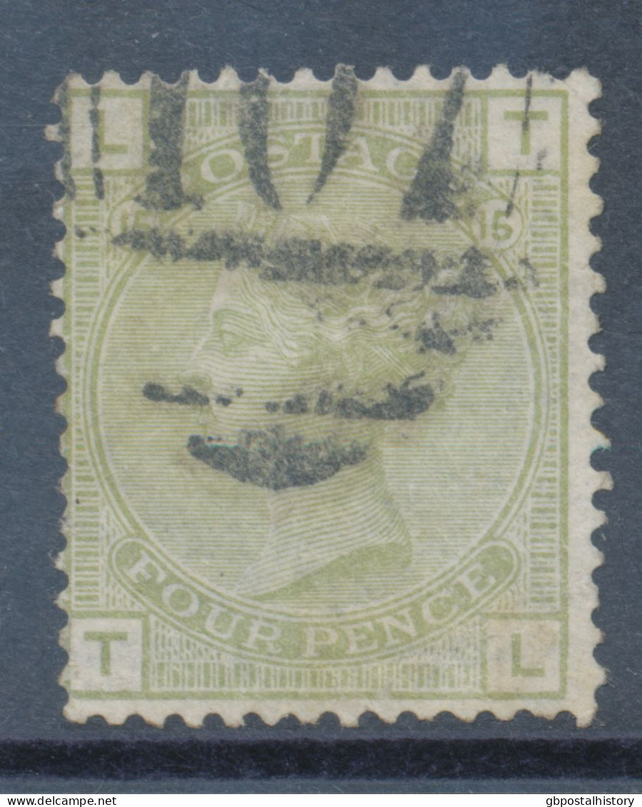 GB 1877 Queen Victoria 4d Sage-green Pl.15 (TL) Very Fine Used With BRADFORD Yorkshire Numeral „107“ (SG 153 £ 325.-) - Oblitérés