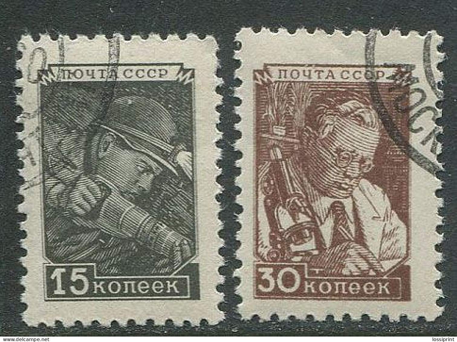 Soviet Union:Russia:USSR:Used Stamps Miner And Scientist, 1948 - Used Stamps