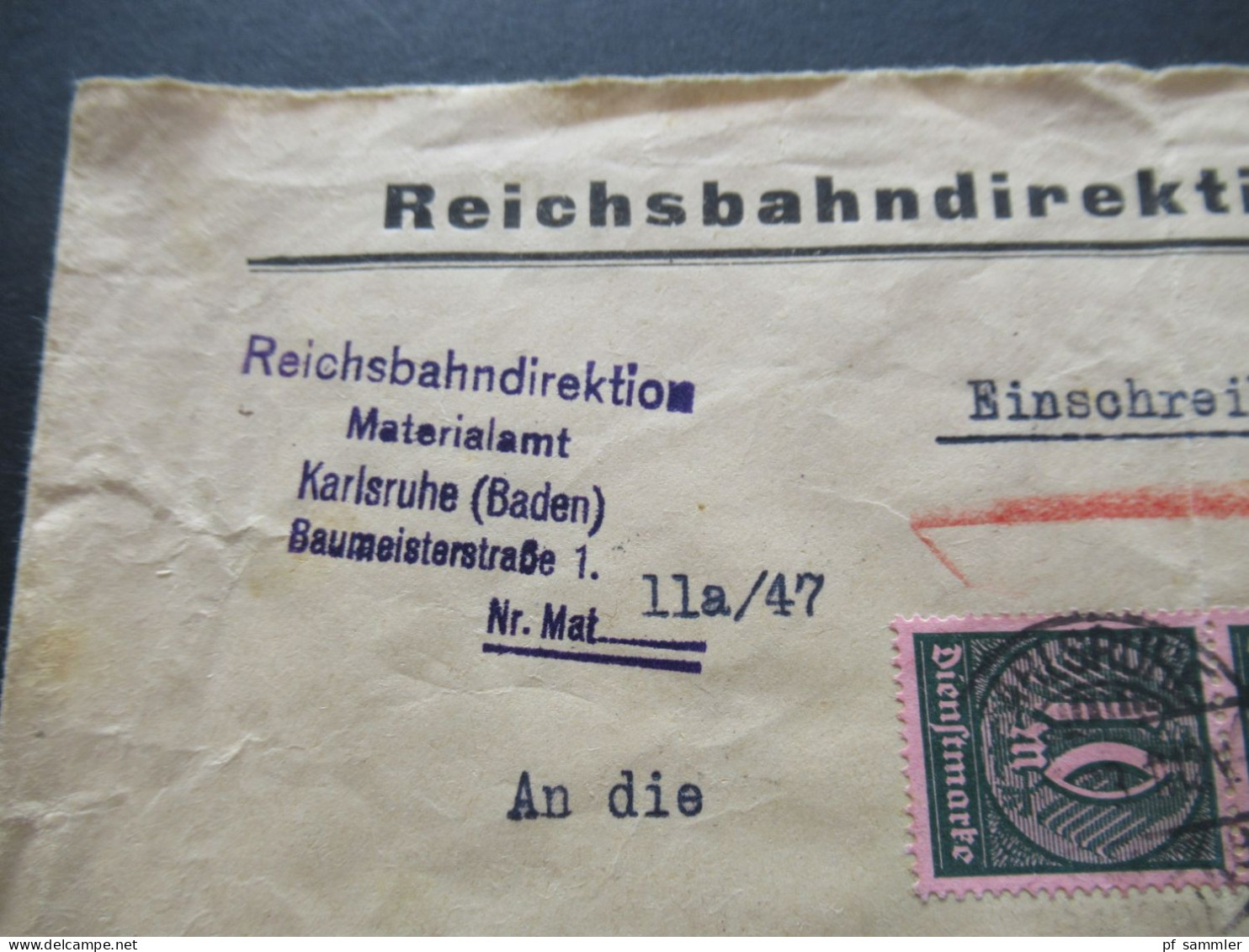 DR Dienst 1923 MiF / Massenfrankatur Mit 29 Marken Einschreiben Karlsruhe / Reichsbahndirektion Materialamt Karlsruhe - Officials