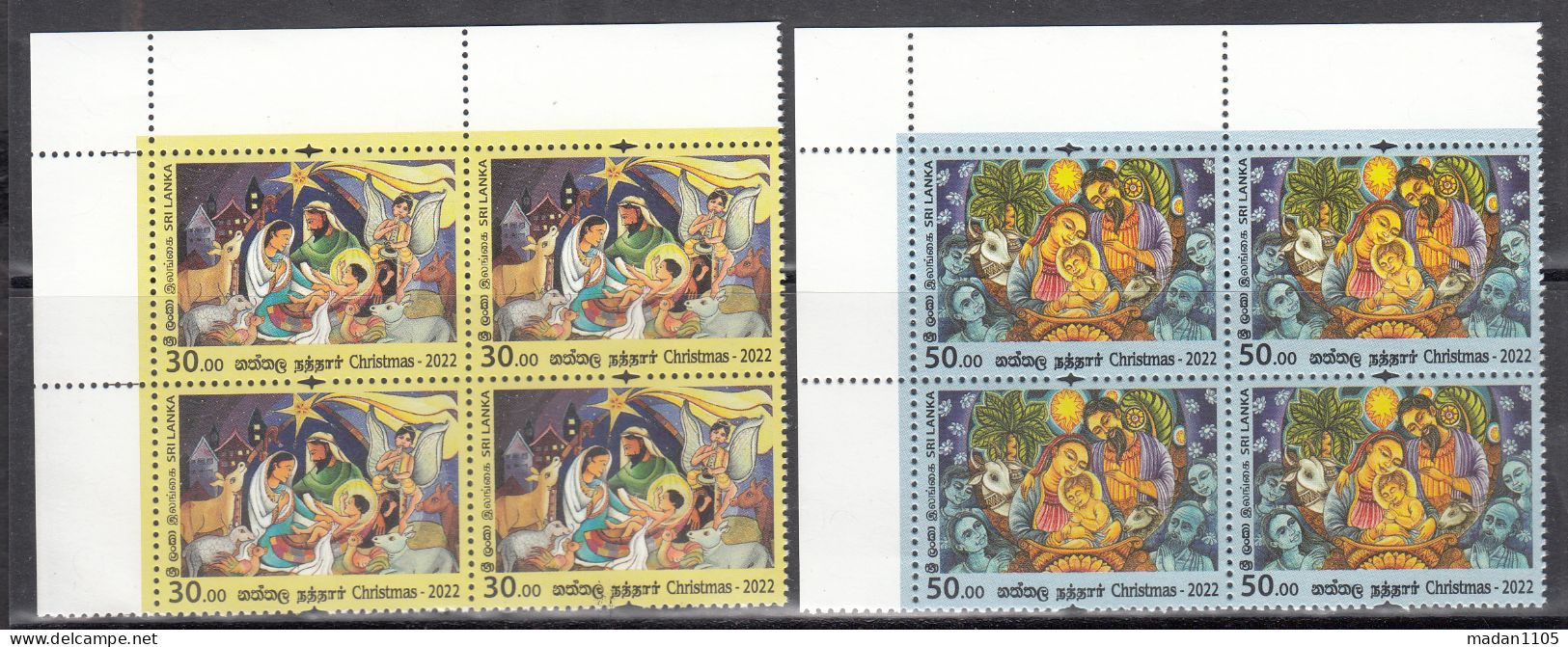 SRI LANKA 2022, CHRISTMAS,set Of 2 Stamps Complete, Block Of 4,  MNH,  (**) - Sri Lanka (Ceilán) (1948-...)