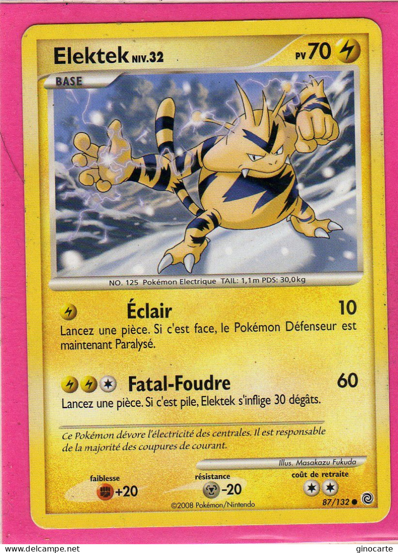 Carte Pokemon 2008 Diamant Et Perle Merveilles Secretes 87/132 Elektek 70pv Bon Etat - Diamant & Perle