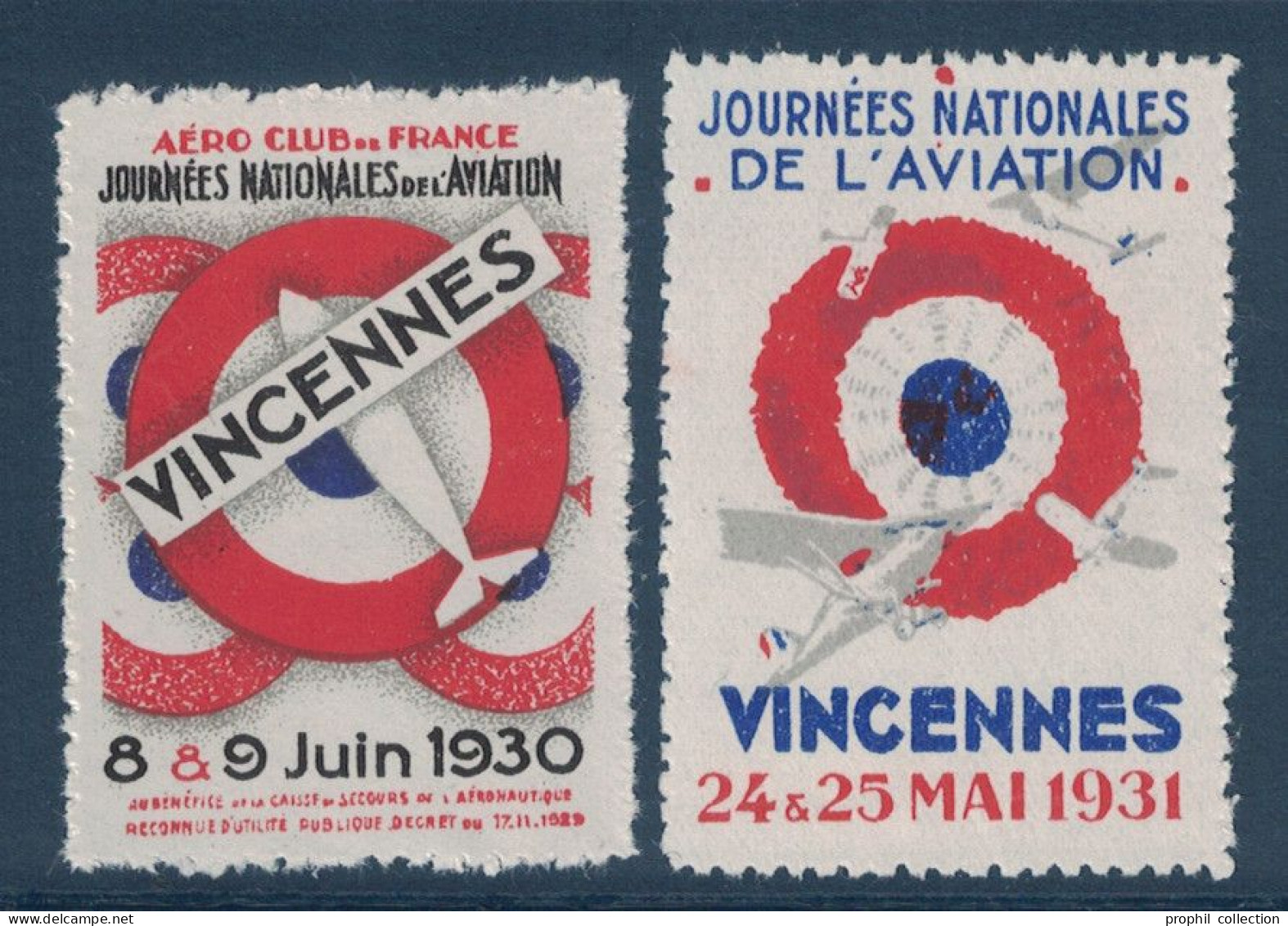 LOT De 2 VIGNETTES NEUVES ** JOURNÉES NATIONALE DE L'AVIATION DE VINCENNES De 1930 ET 1931 THÈME POSTE AERIENNE AVION - Aviation