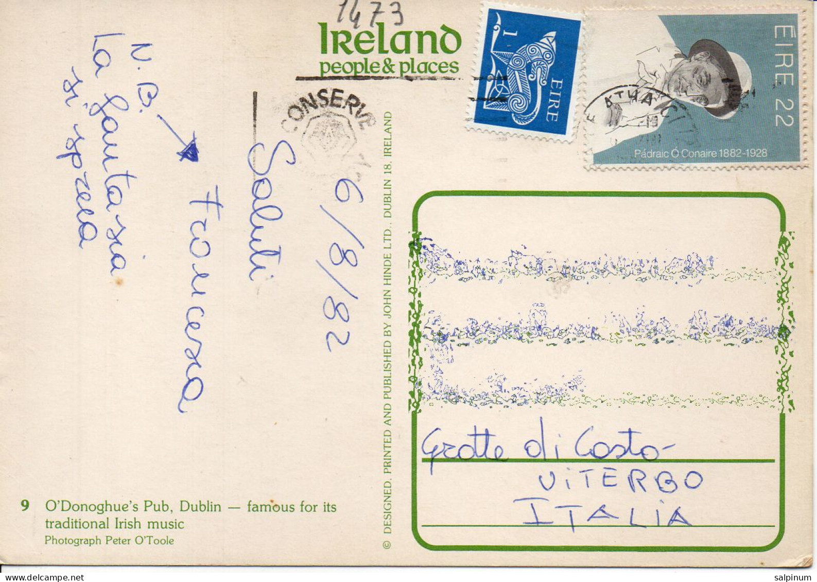 Philatelic Postcard With Stamps Sent From REPUBLIC OF IRELAND To ITALY - Storia Postale