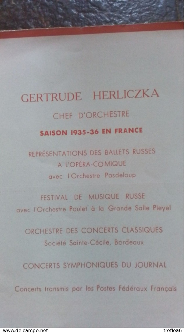 MUSIQUE - GERTRUD HERLICZKA  Femme Chef D’Orchestre - Saison !935-1936 - - Programmes