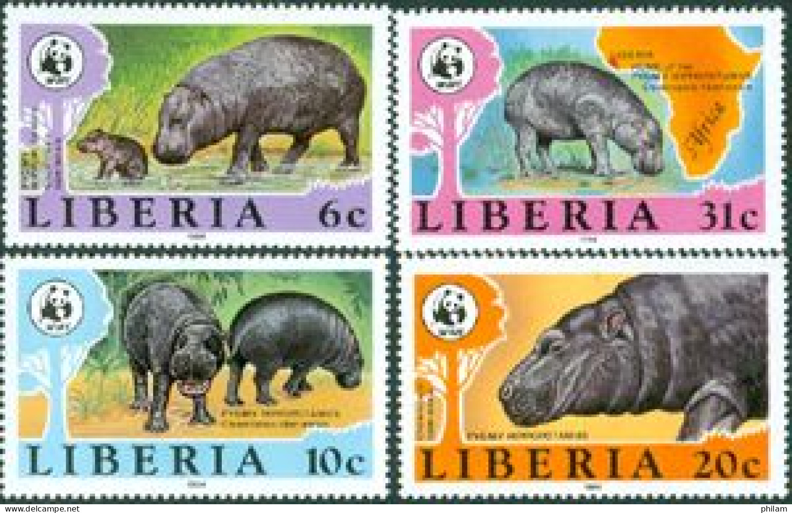 LIBERIA 1984 - W.W.F. - Hyppopotame Nain - 4 V. - Unused Stamps