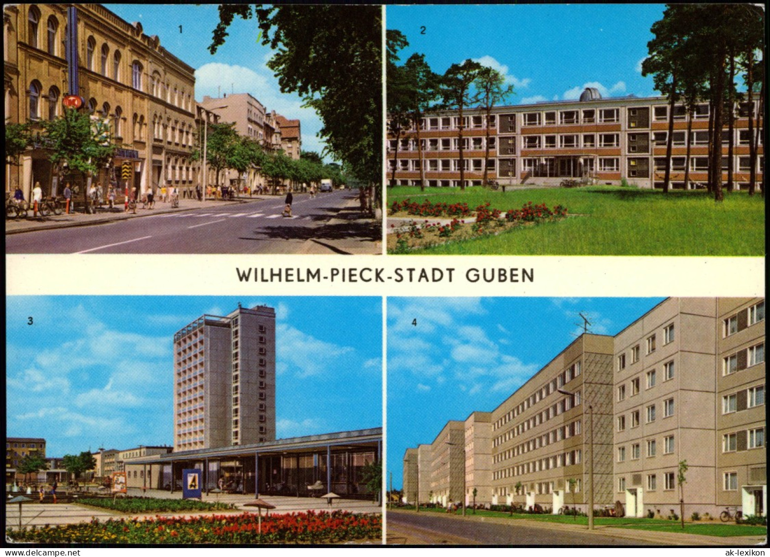 Ansichtskarte Guben Wilhelm-Pieck-Straße, Schule, Obersprucke 1975/1981 - Guben