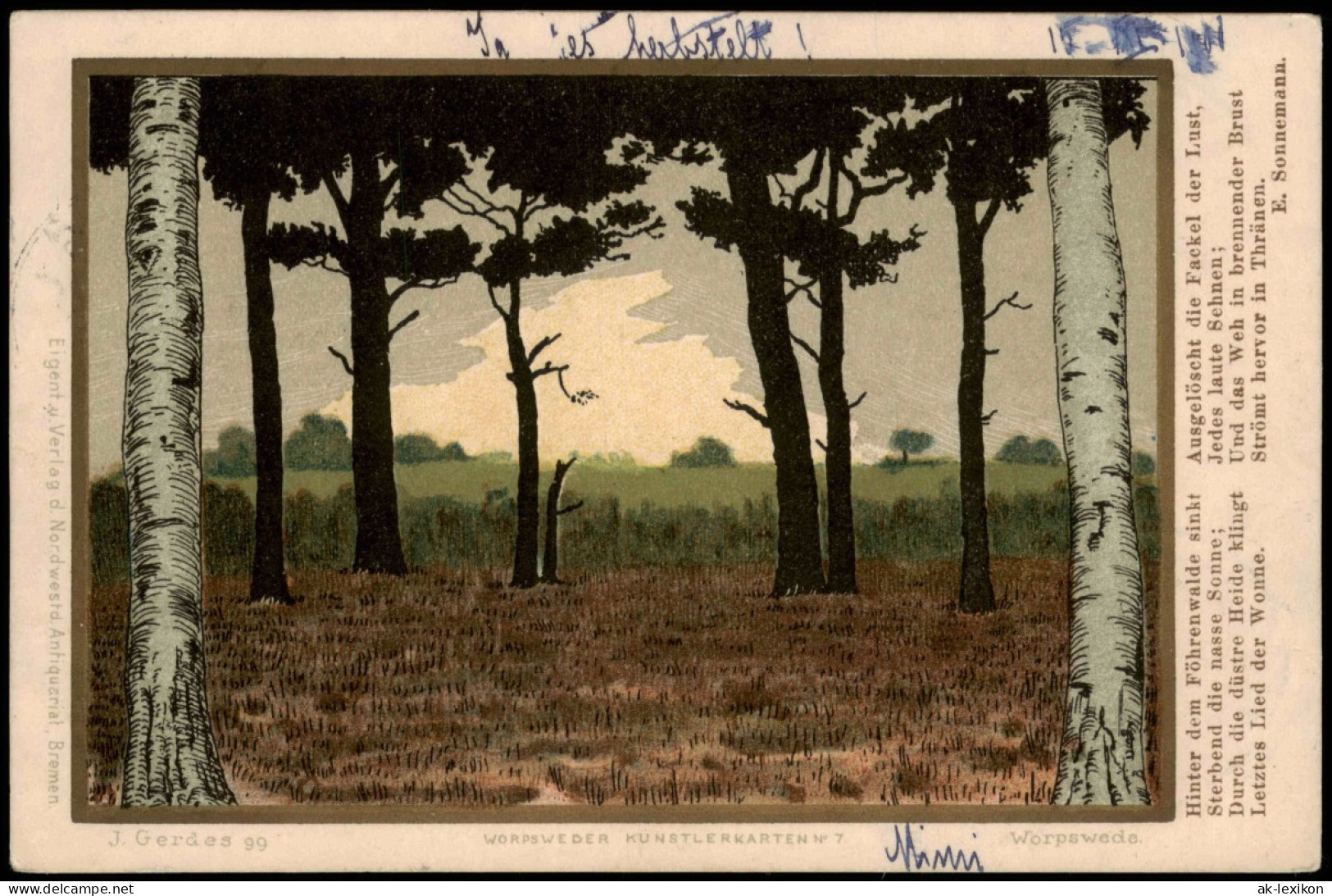 Ansichtskarte Worpswede Birken Waldesrand - Künstlerkarte 1900 - Worpswede