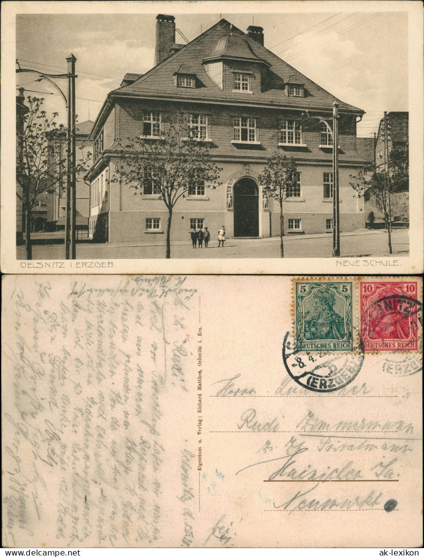 Ansichtskarte Oelsnitz (Erzgebirge) Neue Schule (Gebäude-Ansicht) 1920 - Oelsnitz I. Erzgeb.