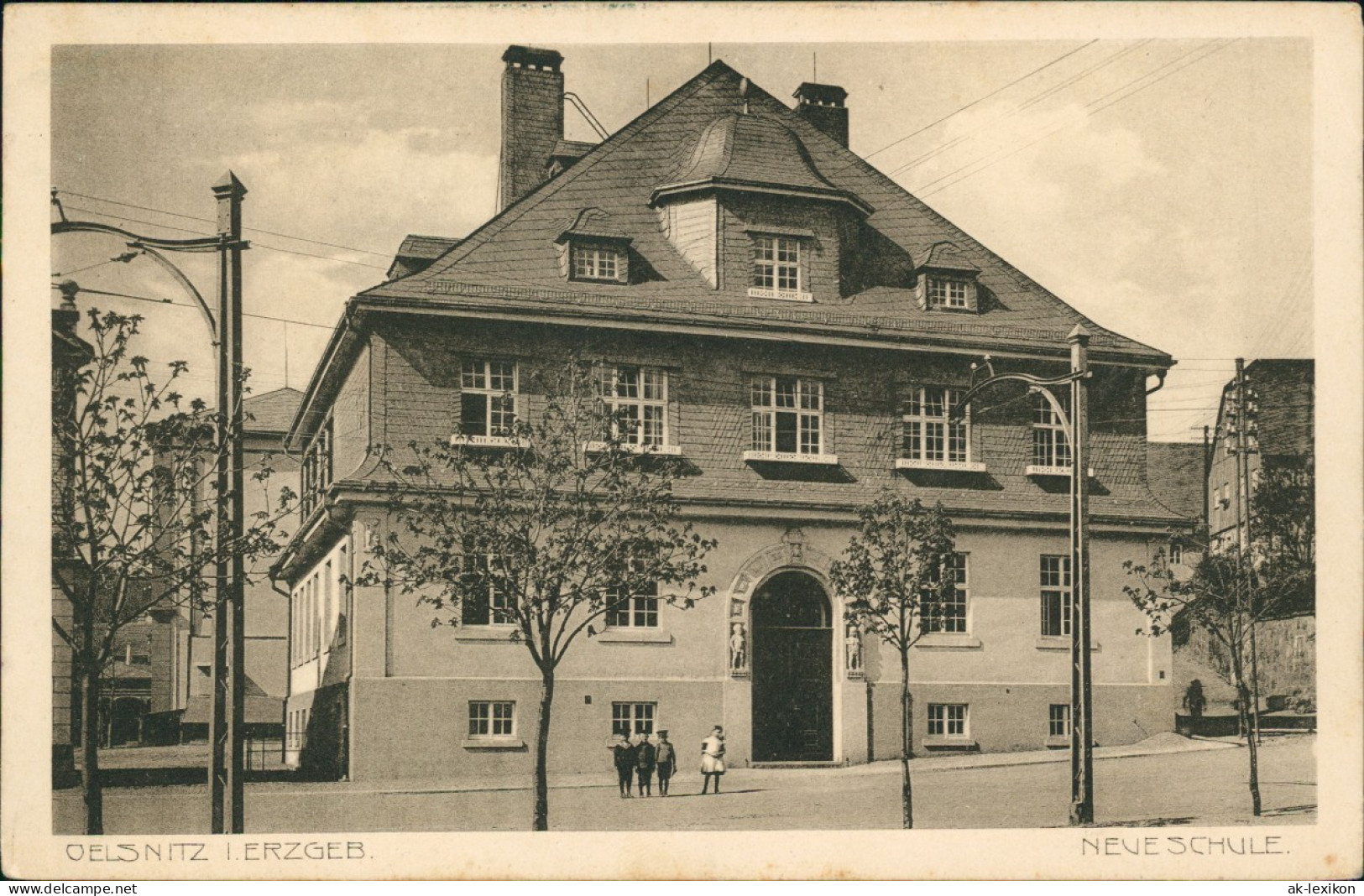 Ansichtskarte Oelsnitz (Erzgebirge) Neue Schule (Gebäude-Ansicht) 1920 - Oelsnitz I. Erzgeb.