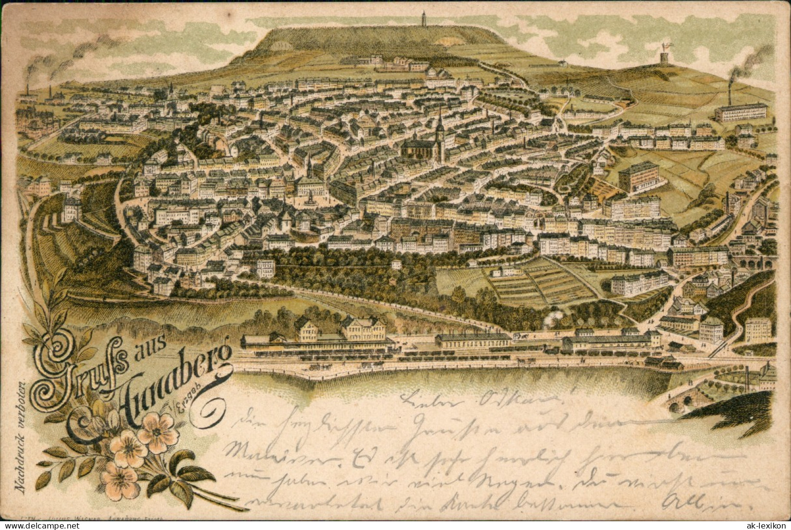 Litho AK Cunersdorf-Annaberg-Buchholz Gruss Aus.. Stadt Und Bahnhof 1899 - Annaberg-Buchholz