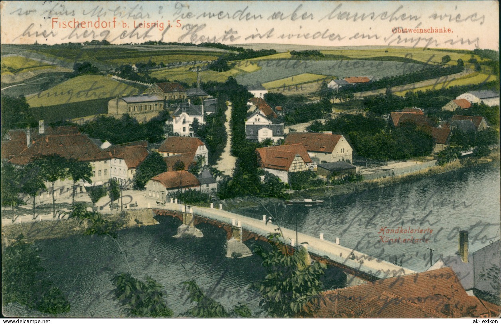 Ansichtskarte Fischendorf-Leisnig Stadt, Fabrik - Obstweinschänke 1914 - Leisnig