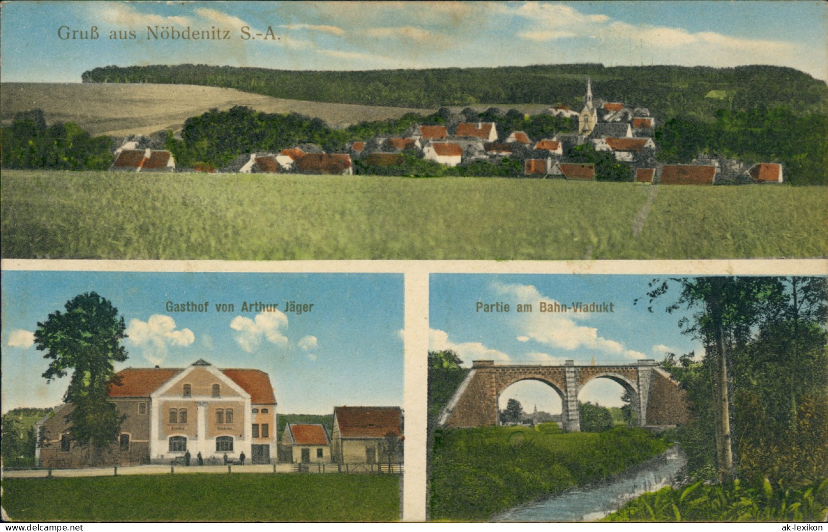 Ansichtskarte Nöbdenitz-Schmölln Stadt, Gasthof, Viadukt 1913 - Schmoelln