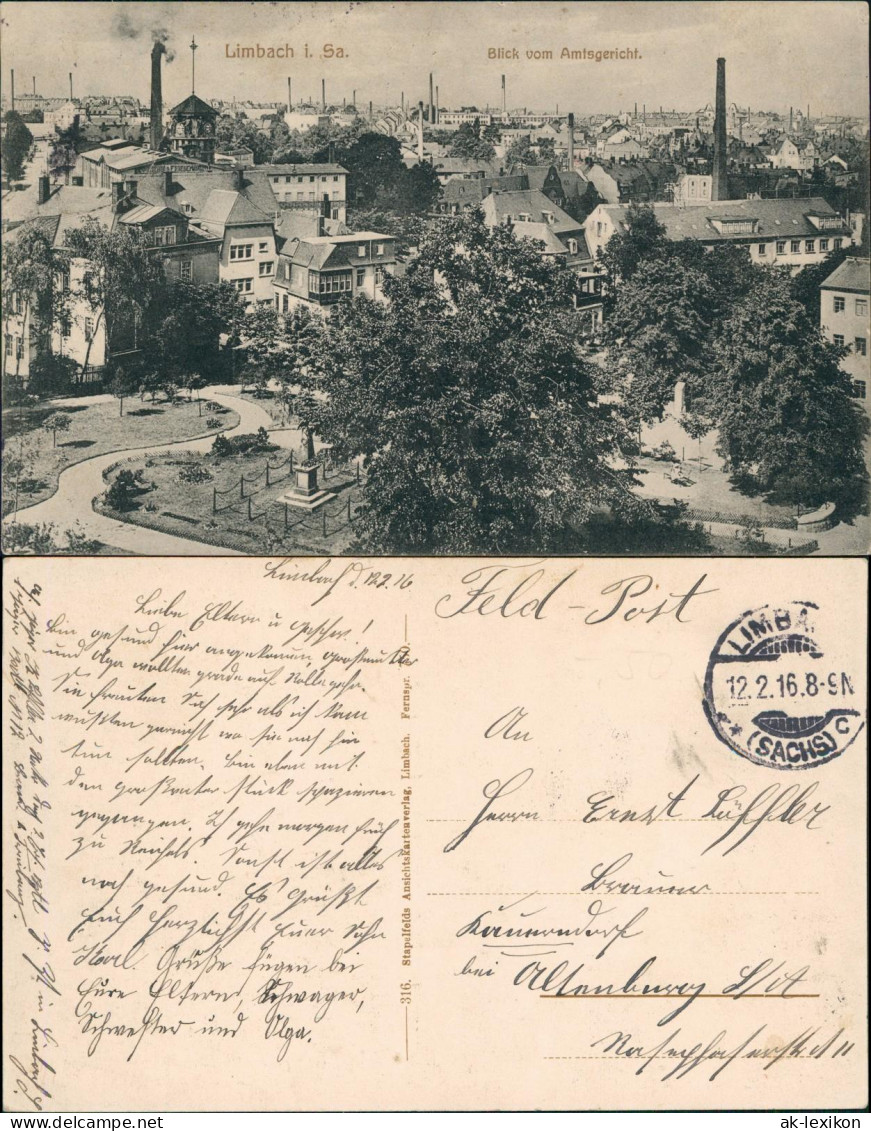 Ansichtskarte Limbach-Oberfrohna Blick Vom Amtsgericht 1916  Gel. Feldpost - Limbach-Oberfrohna