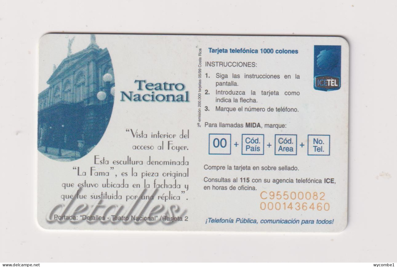 COSTA RICA -   National Theatre Chip Phonecard - Costa Rica