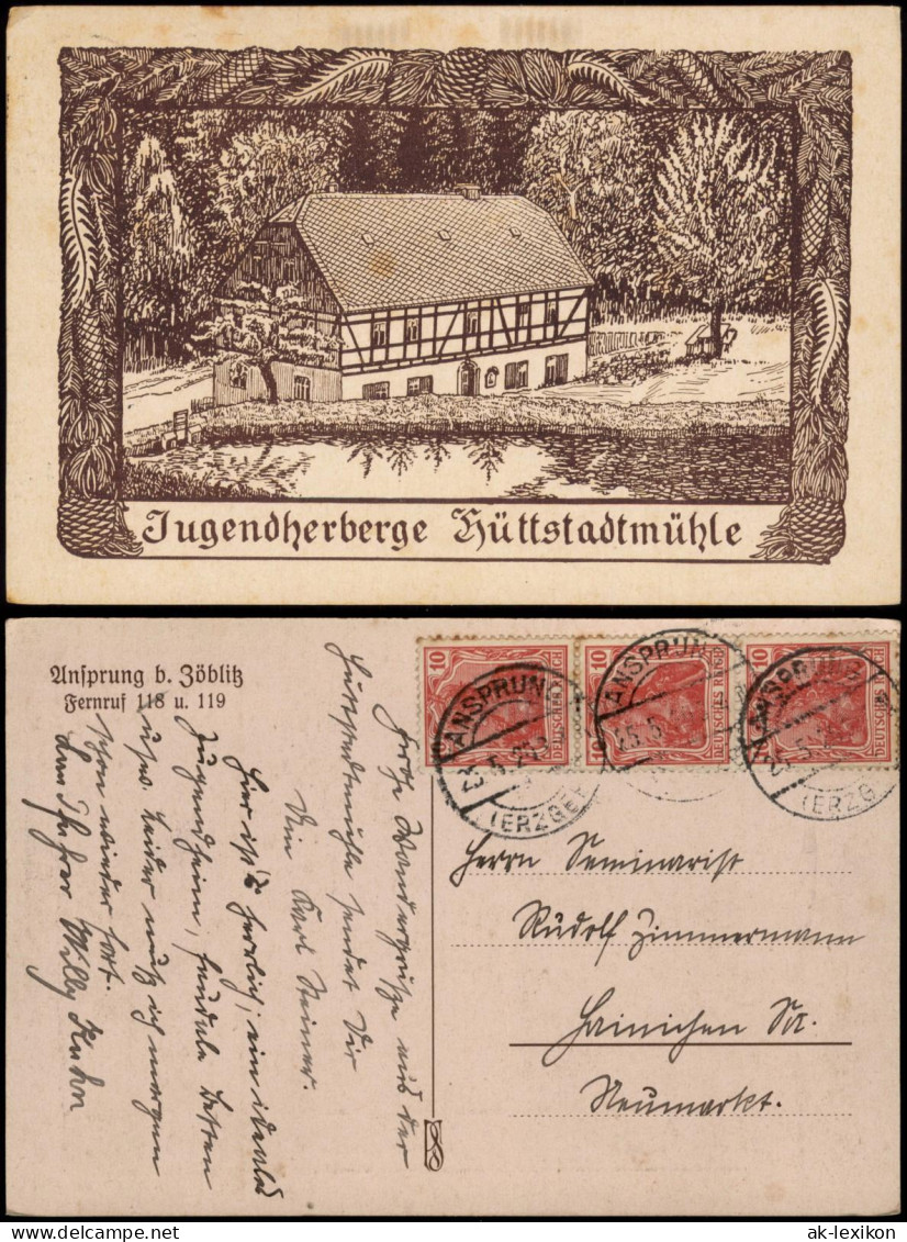 Ansichtskarte Zöblitz Ansprung Jugendherberge Hüttstadtmühle 1924 - Zoeblitz