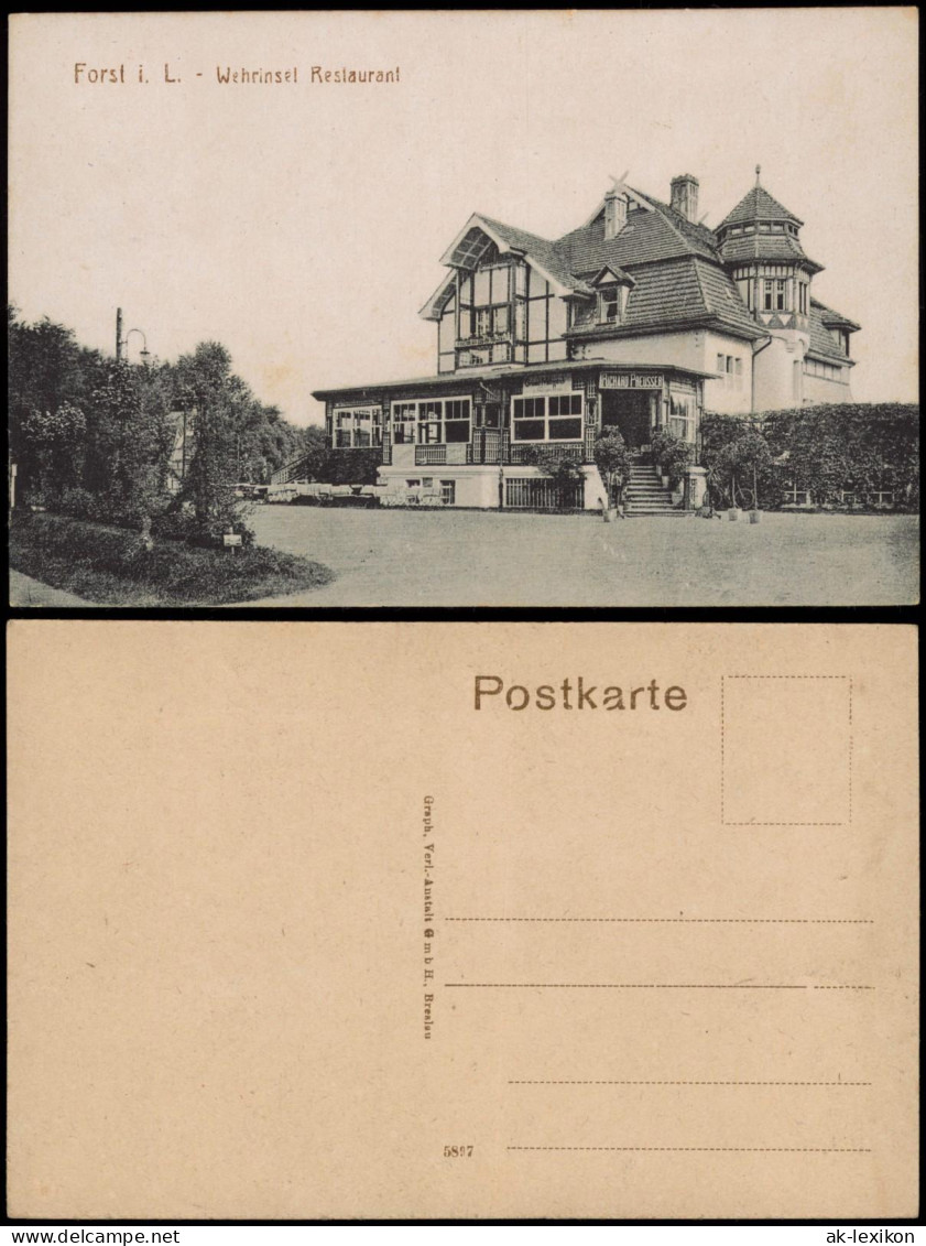 Ansichtskarte Forst (Lausitz) Baršć Wehrinsel Restaurant 1919 - Forst