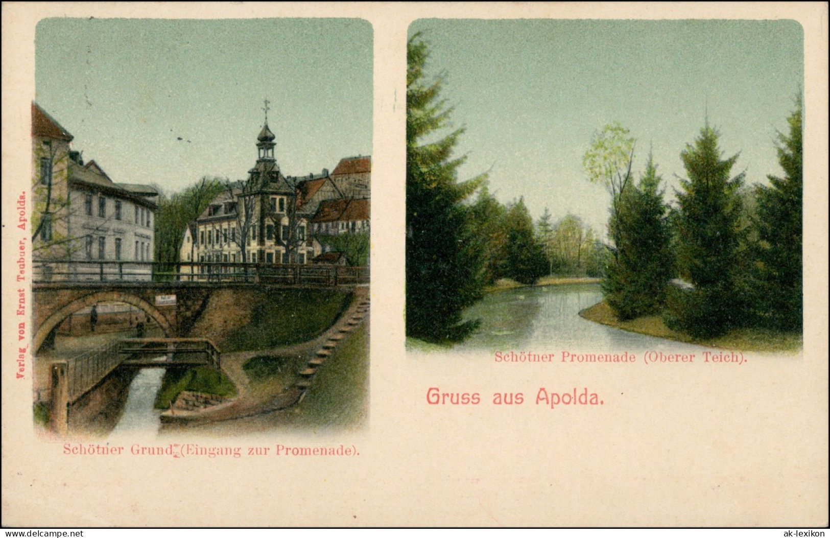 Ansichtskarte Apolda 2 Bild: Promenade Schötner Grund 1906 - Apolda