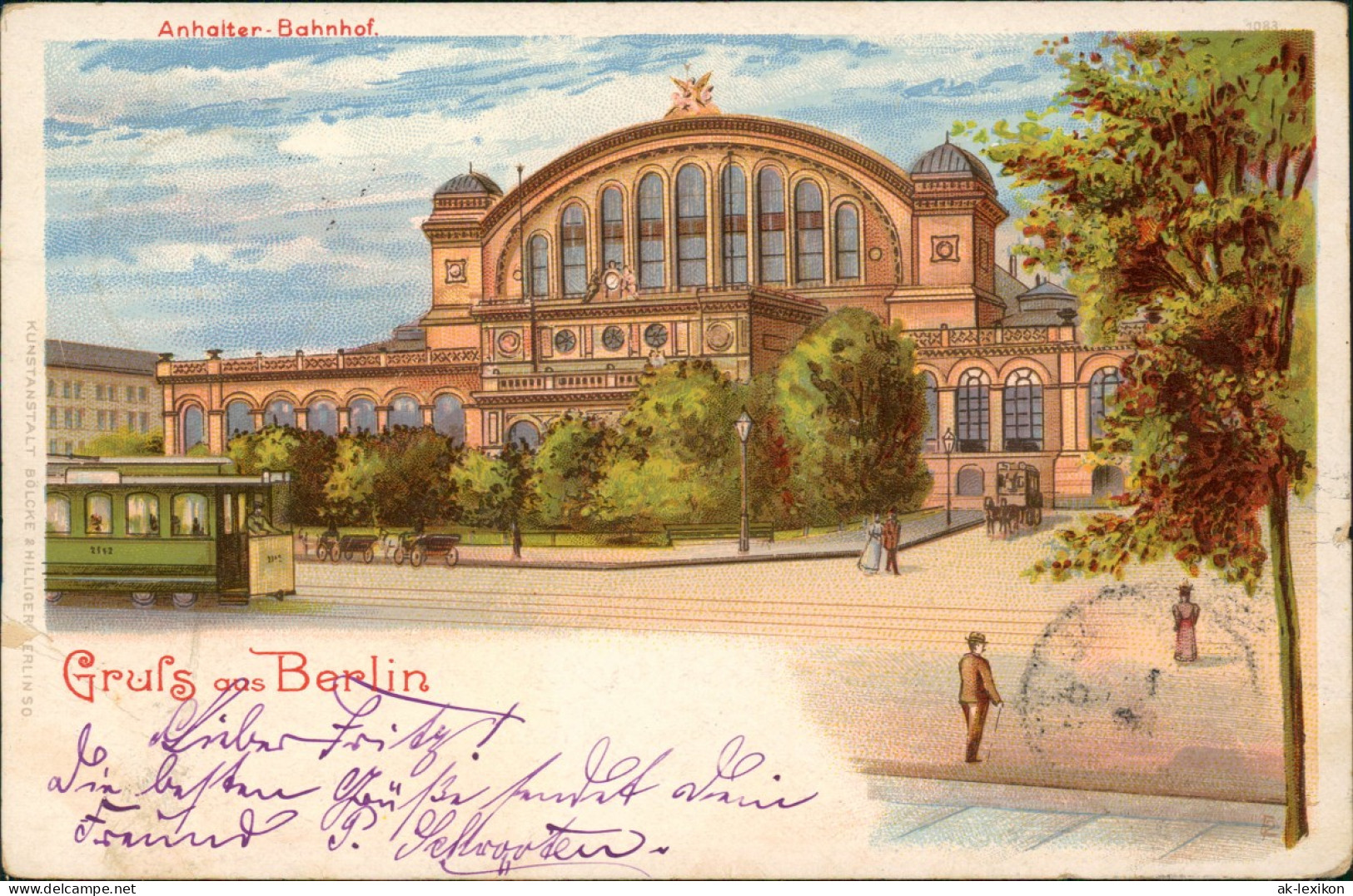Ansichtskarte Litho AK Kreuzberg-Berlin Anhalter Bahnhof, Straßenbahn 1899 - Kreuzberg