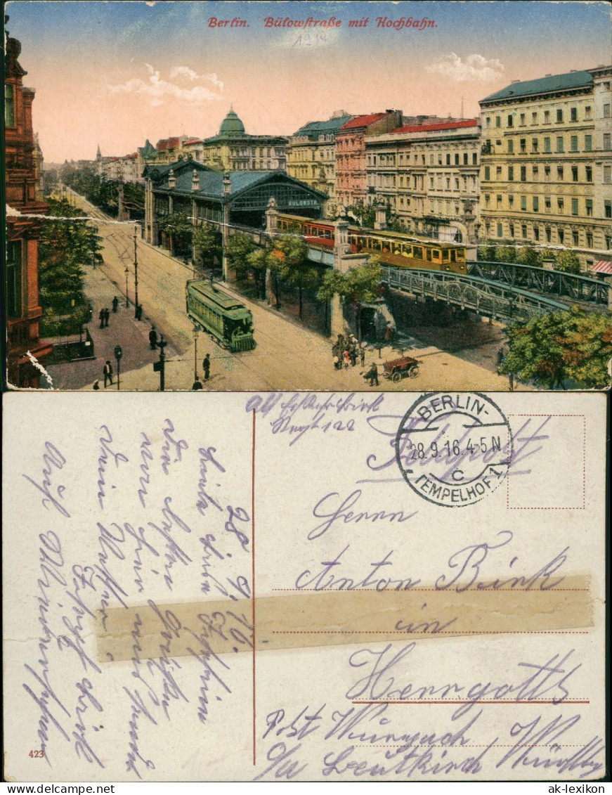 Ansichtskarte Schöneberg-Berlin Bülowstraße  Hochbahn. 1916   Feldpost Tempelhof - Schoeneberg