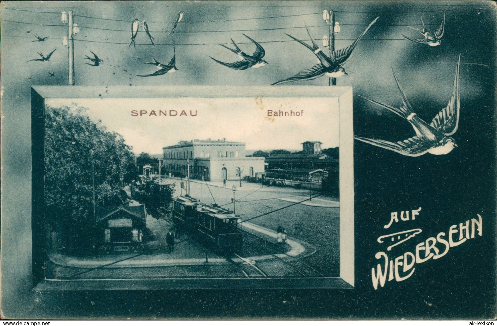 Ansichtskarte Spandau-Berlin Bahnhof, Straßenbahn - Schwalben 1909 - Spandau