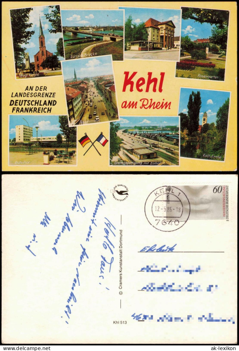 Ansichtskarte Kehl (Rhein) Bahnhof, Grenze U. Zoll, Kirche 1986 - Kehl