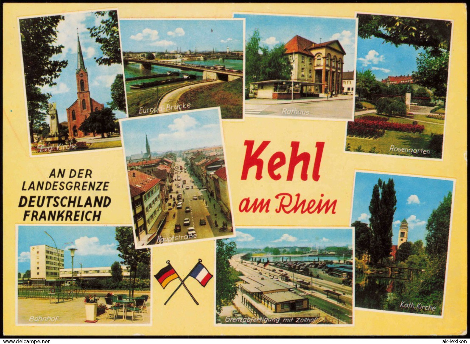 Ansichtskarte Kehl (Rhein) Bahnhof, Grenze U. Zoll, Kirche 1986 - Kehl