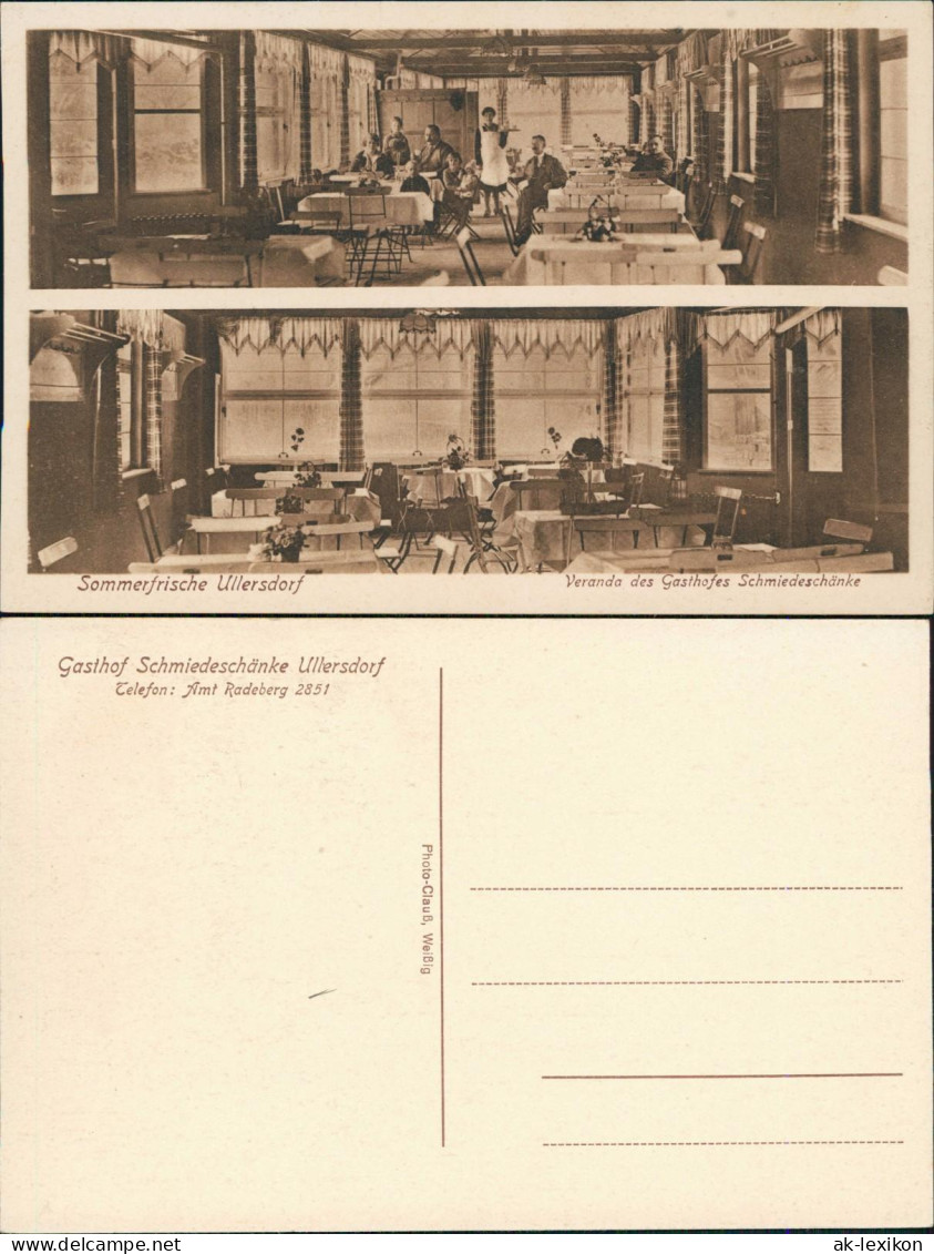 Ansichtskarte Ullersdorf-Radeberg Gasthof Schmiedeschänke 2 Bild Innen 1914 - Radeberg