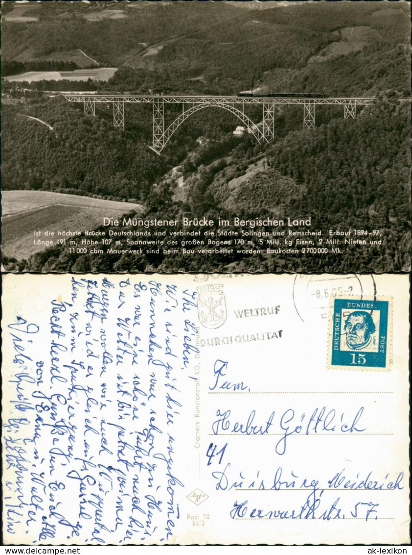 Ansichtskarte Remscheid Luftbild Müngstener Brücke Dampflok 1964 - Remscheid