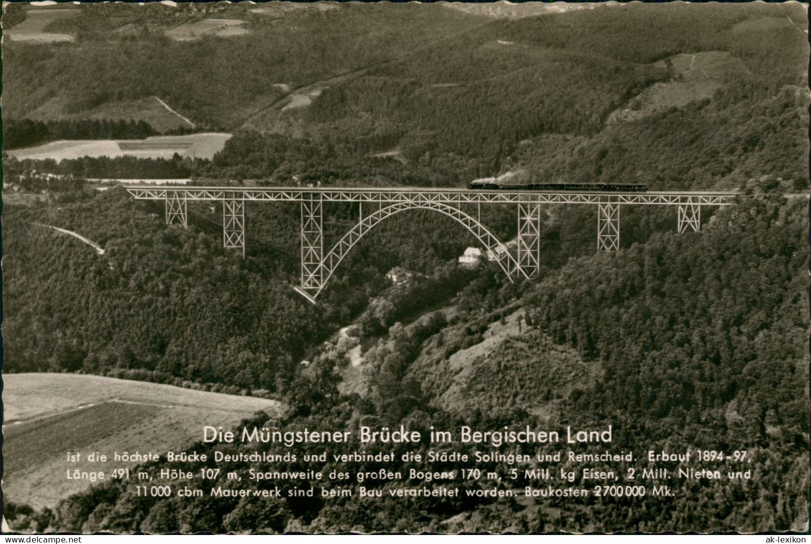 Ansichtskarte Remscheid Luftbild Müngstener Brücke Dampflok 1964 - Remscheid