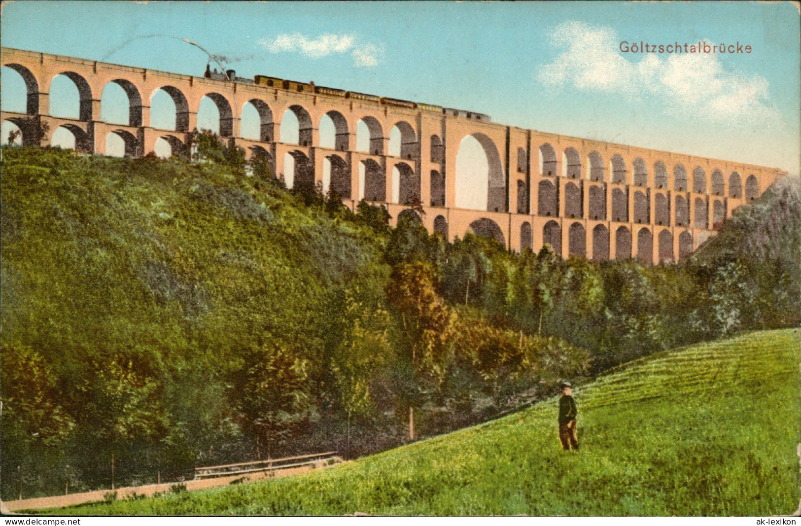 Ansichtskarte Mylau-Reichenbach (Vogtland) Göltzschtalbrücke, Dampflok 1912 - Mylau