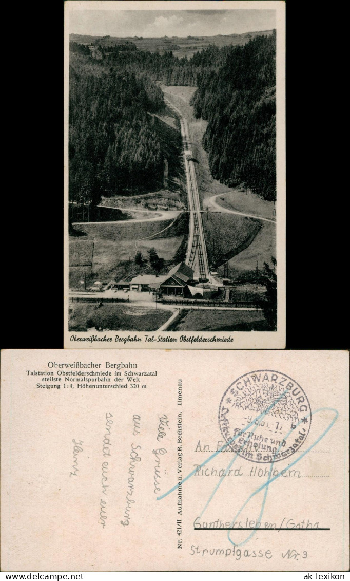 Ansichtskarte Lichtenhain Bergbahn-Oberweißbach Bergbahn 1951  Sonderstempel - Lichtenhain