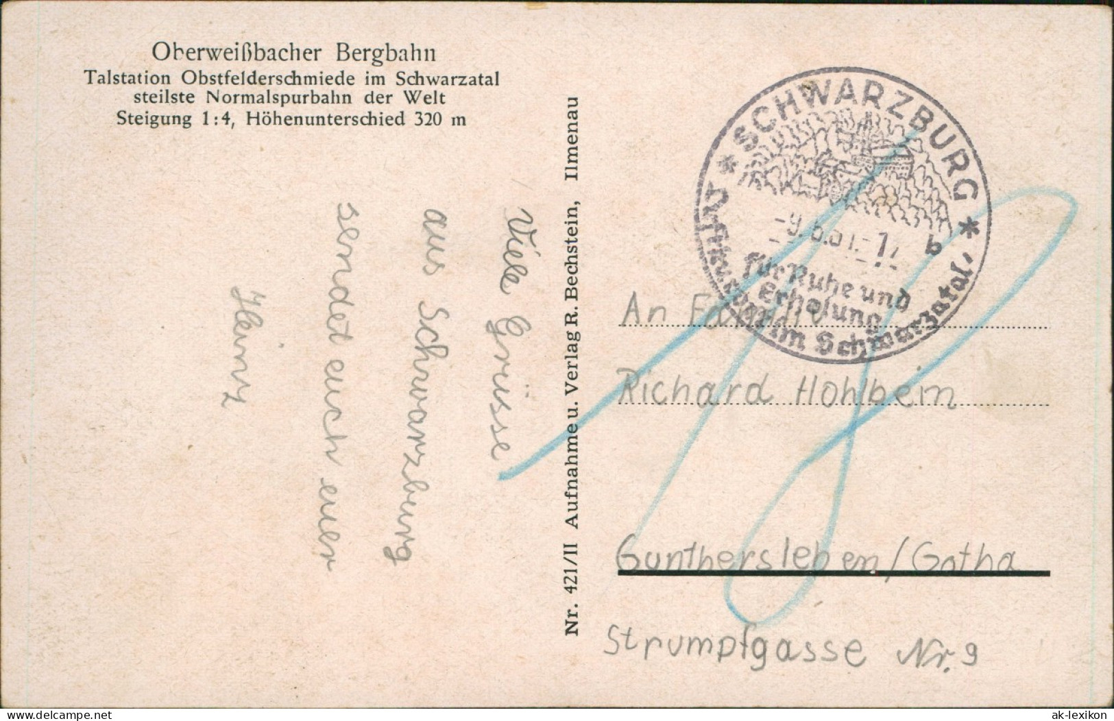 Ansichtskarte Lichtenhain Bergbahn-Oberweißbach Bergbahn 1951  Sonderstempel - Lichtenhain