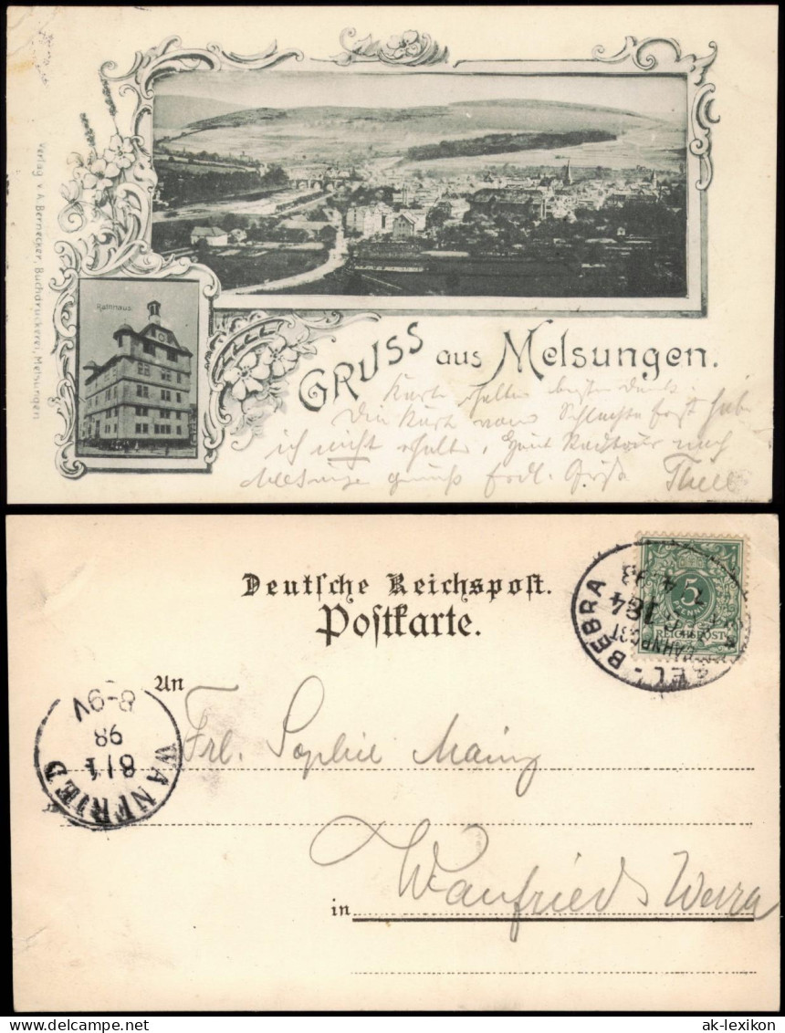 Ansichtskarte Melsungen 2 Bild. Stadt Und Rathaus 1898 - Melsungen