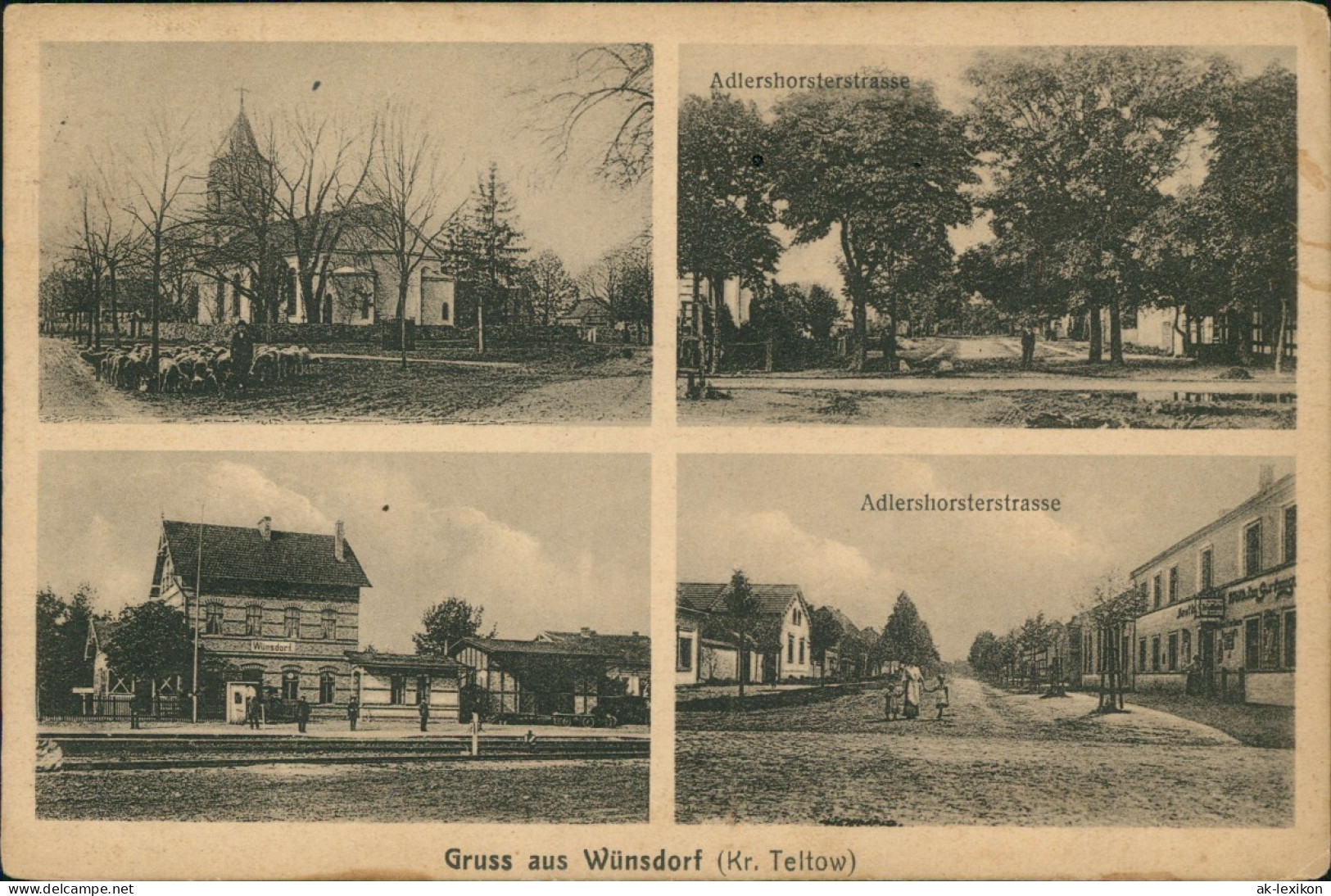 Ansichtskarte Wünsdorf-Zossen Adlerhorsterstrasse, Bahnhof Kr. Teltow 1915 - Zossen