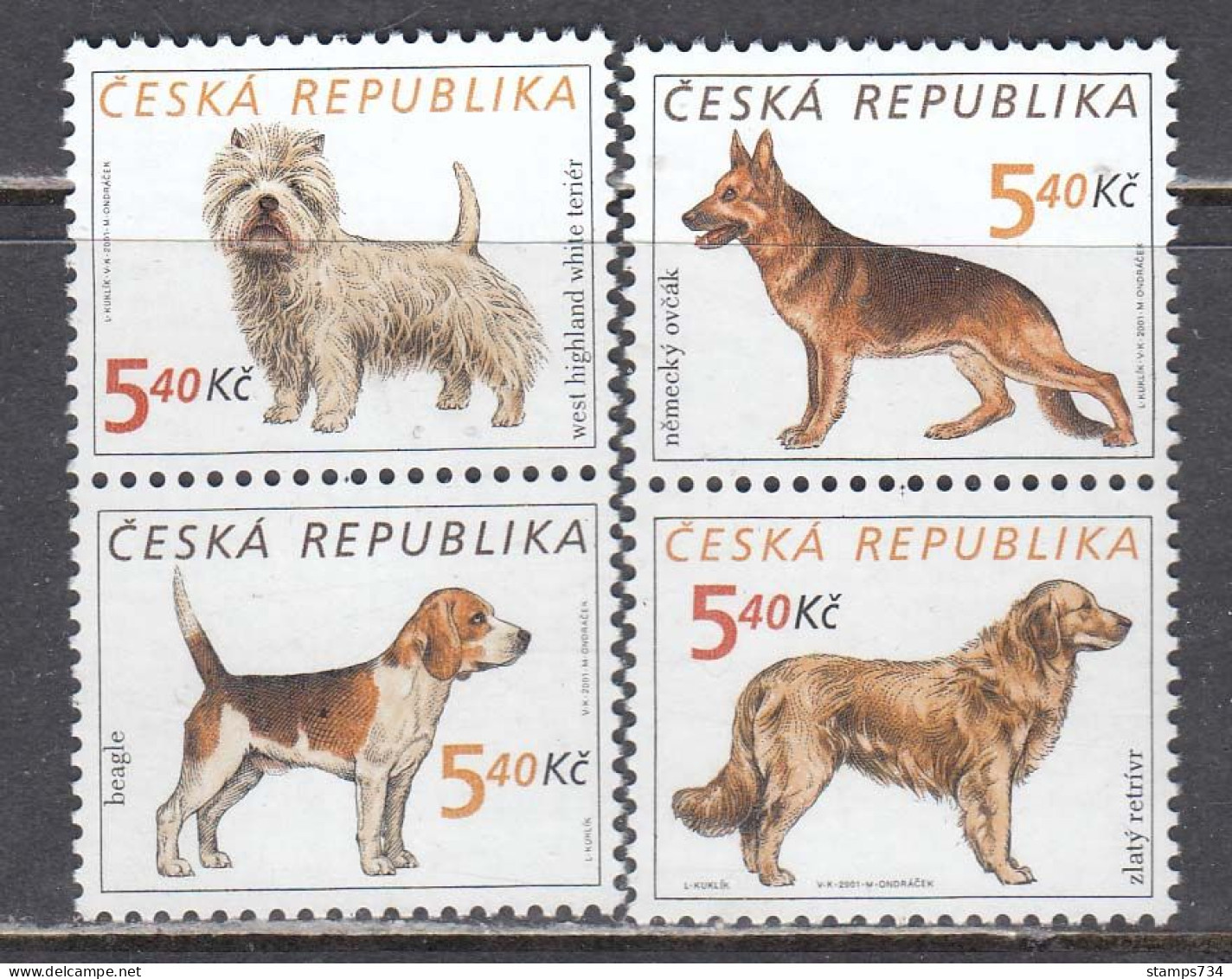 Czech Rep. 2001 - Dogs, Mi-Nr. 295/98, MNH** - Ungebraucht