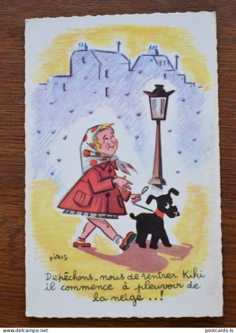 G349 Depechons Nous De Rentrer Kiki Il Commence A Pleuvoir De La Neige..!  Girl With The Dog - Comicfiguren