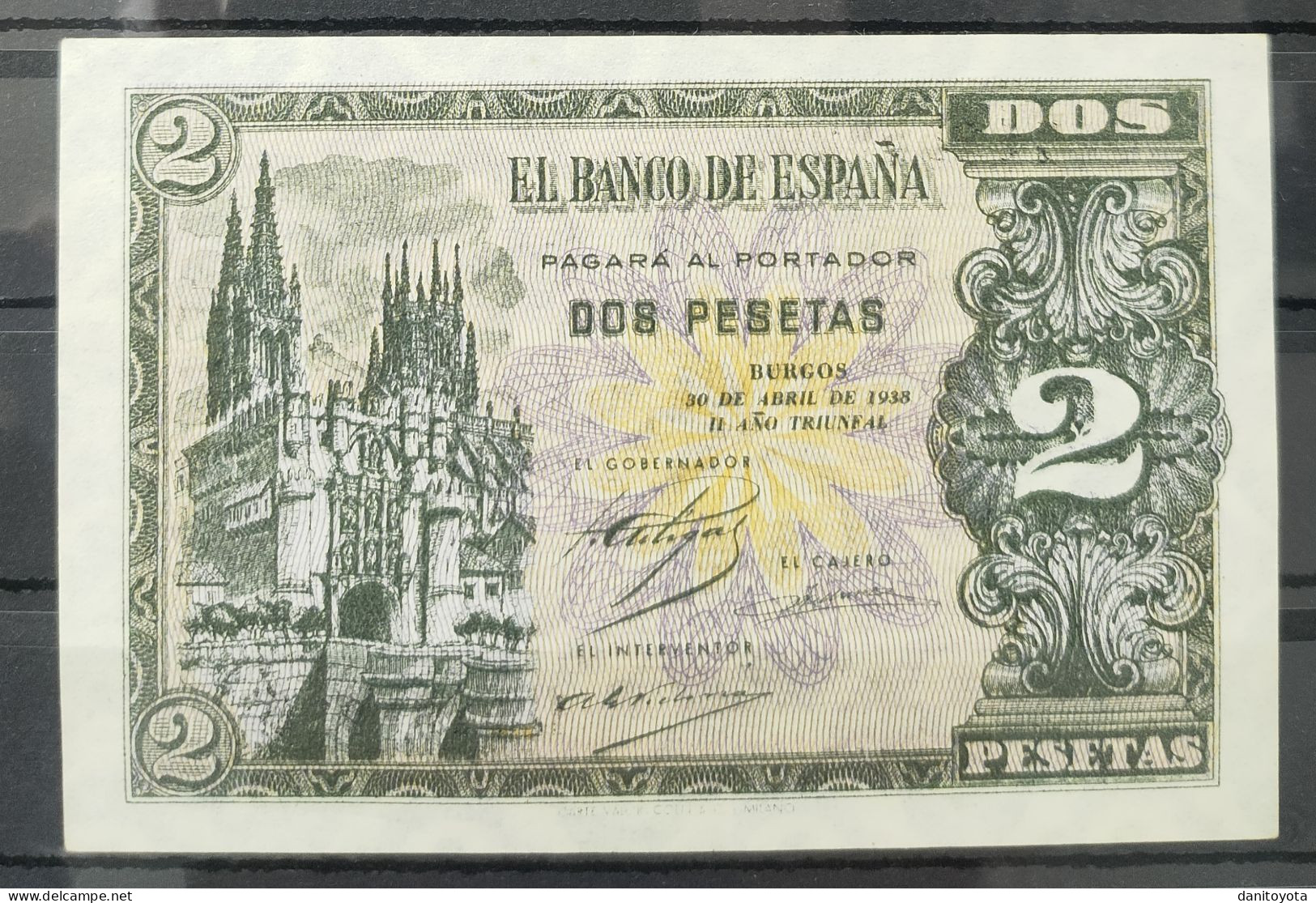 ESPAÑA.EDIFIL 429 A. 2 PTAS 30 DE ABRIL DE 1938 SERIE L, SIN CIRCULAR - 1-2 Peseten