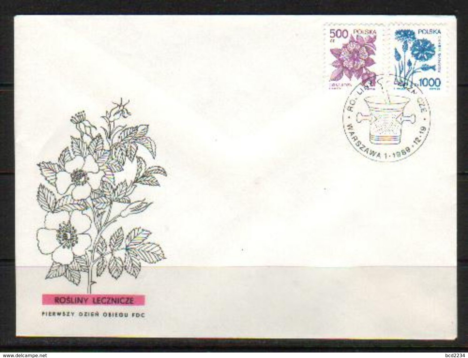 POLAND FDC 1989 MEDICINAL PLANTS FOR HEALING SERIES 3 Flowers Herbs Chemist Pharmacist Science Medicine Drugs Healthcare - Geneeskunde