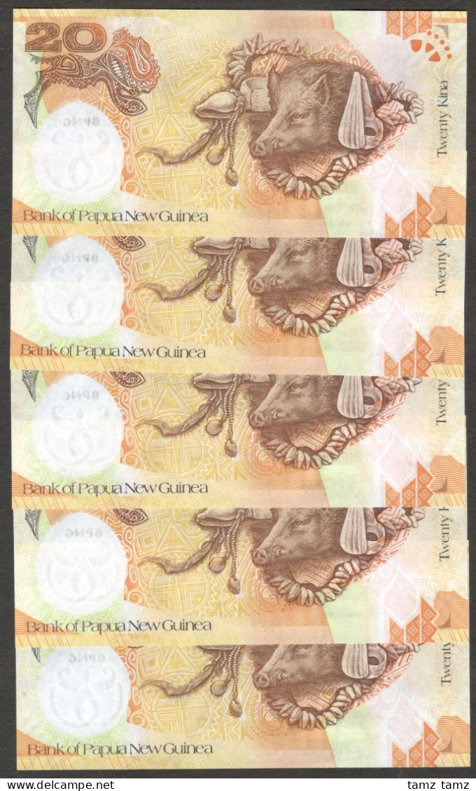 Lot 5 Pcs Papua New Guinea 20 Kina Commemorative 35th Year P-36 2008 UNC - Papua Nueva Guinea