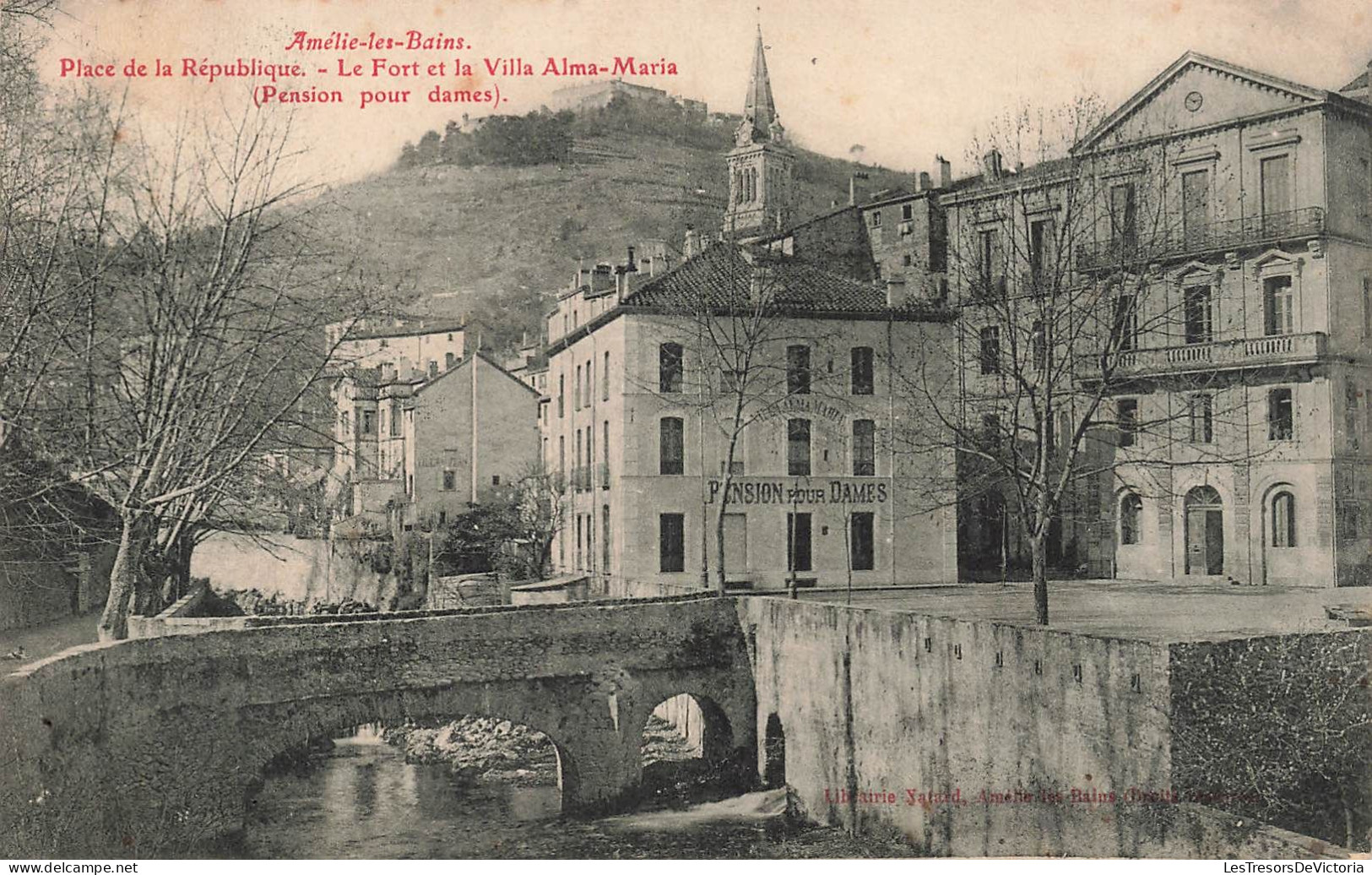 FRANCE - Amelie Les Bains - Place De La République - Le Fort Et La Villa Alma Maria (Pension ) - Carte Postale Ancienne - Amélie-les-Bains-Palalda