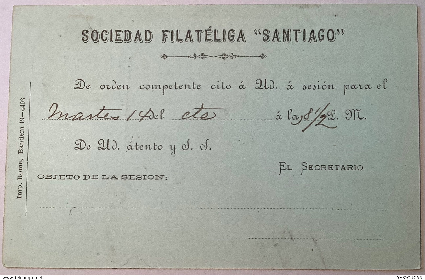 ADVERT: SOCIEDAD FILATELICA SANTIAGO Chile 1896 1c Postal Stationery (stamp Philatelic Club Society Briefmarken Verein - Chile