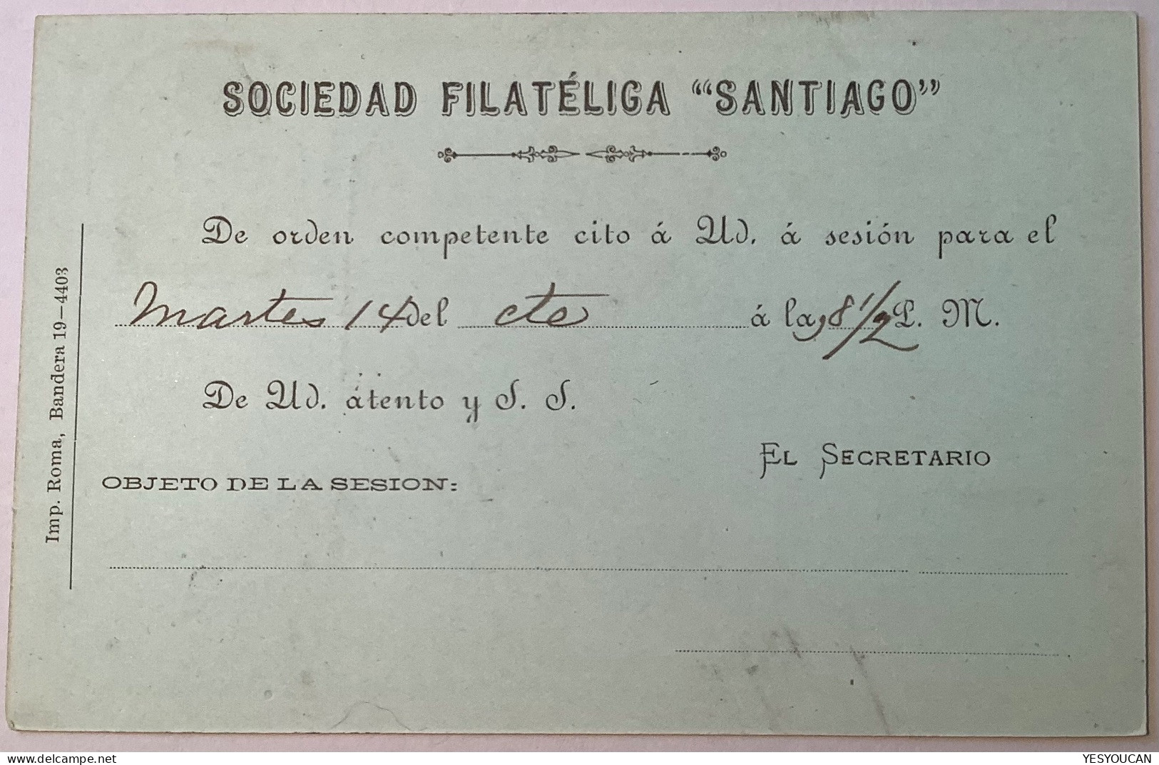 ADVERT: SOCIEDAD FILATELICA SANTIAGO Chile 1896 1c Postal Stationery (stamp Philatelic Club Society Briefmarken Verein - Cile