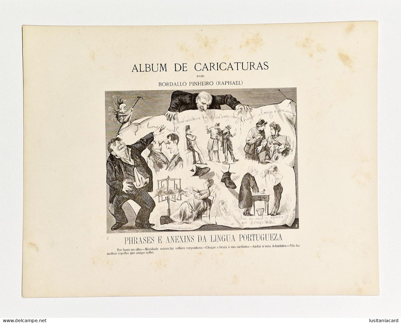 ALBUM DE CARICATURAS-Phrases E Anexins Da Lingua Portugueza.(13 CARICATURAS)(Aut:Raphael Bordallo Pinheiro-1876) - Livres Anciens