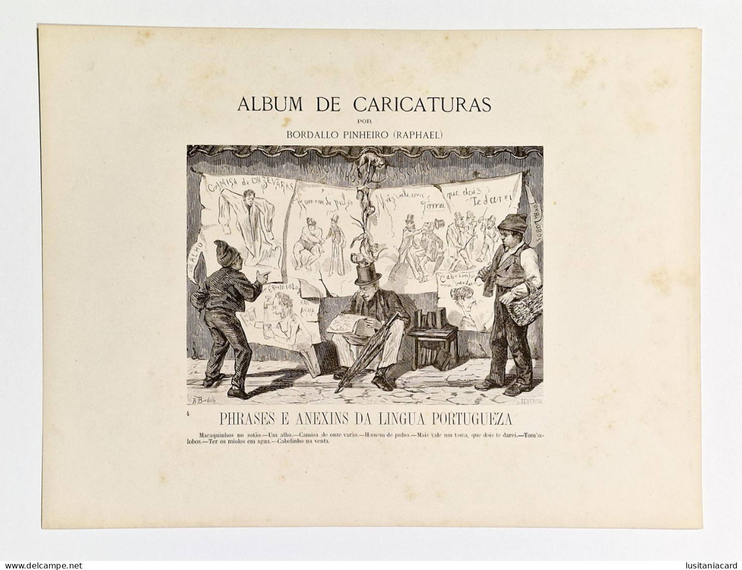 ALBUM DE CARICATURAS-Phrases E Anexins Da Lingua Portugueza.(13 CARICATURAS)(Aut:Raphael Bordallo Pinheiro-1876) - Oude Boeken