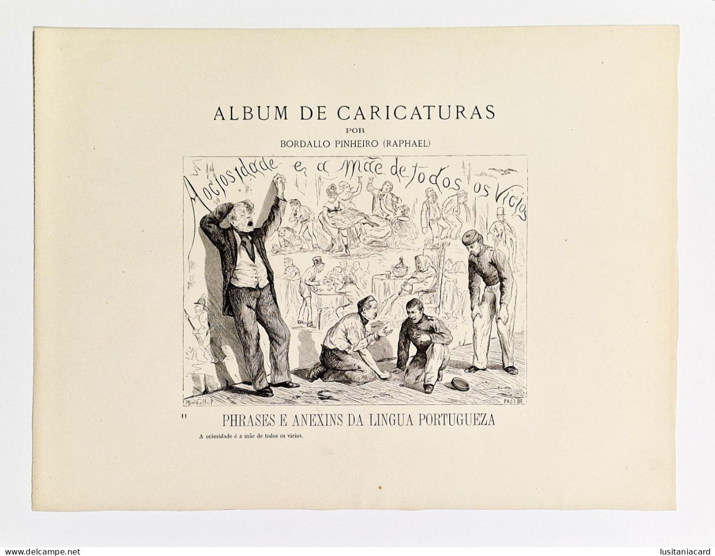 ALBUM DE CARICATURAS-Phrases E Anexins Da Lingua Portugueza.(13 CARICATURAS)(Aut:Raphael Bordallo Pinheiro-1876) - Livres Anciens