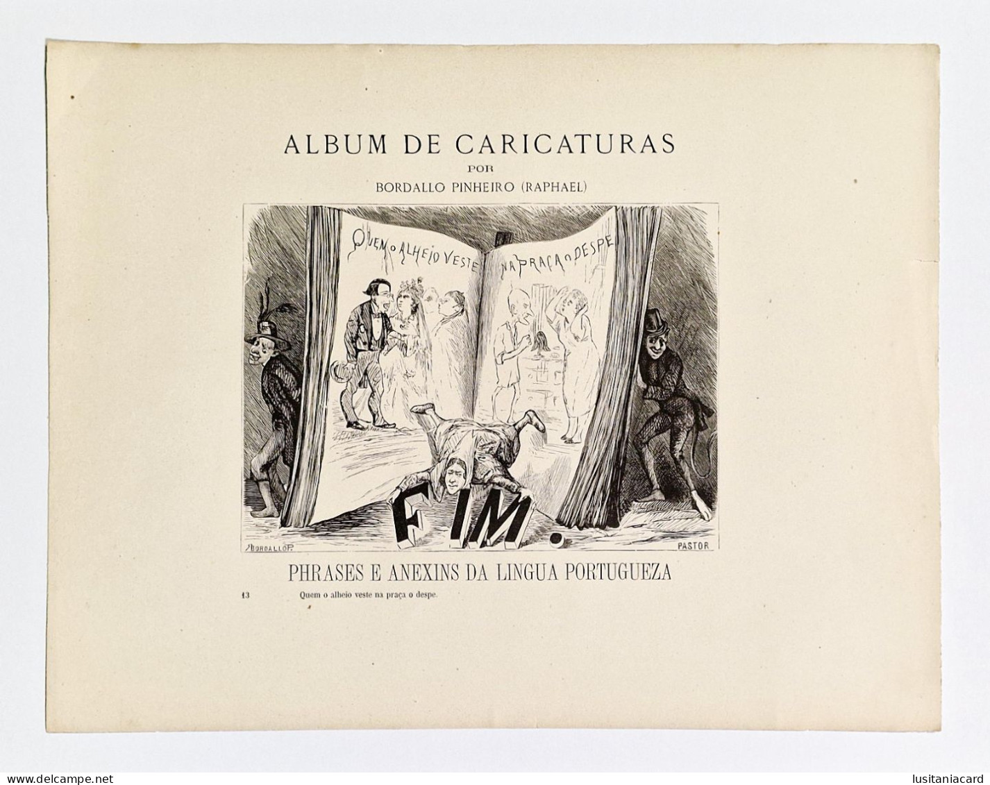 ALBUM DE CARICATURAS-Phrases E Anexins Da Lingua Portugueza.(13 CARICATURAS)(Aut:Raphael Bordallo Pinheiro-1876) - Alte Bücher