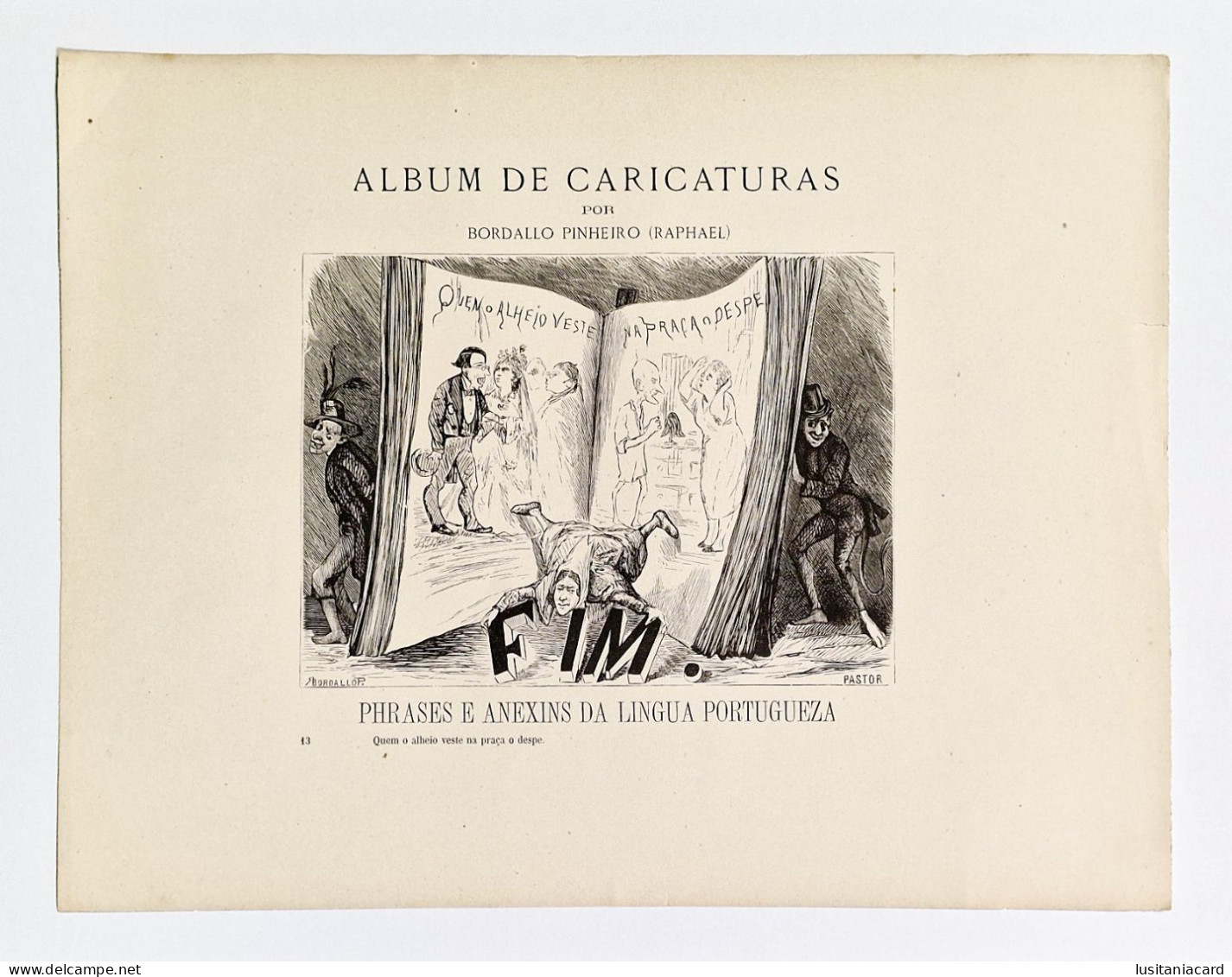 ALBUM DE CARICATURAS-Phrases E Anexins Da Lingua Portugueza.(13 CARICATURAS)(Aut:Raphael Bordallo Pinheiro-1876) - Oude Boeken