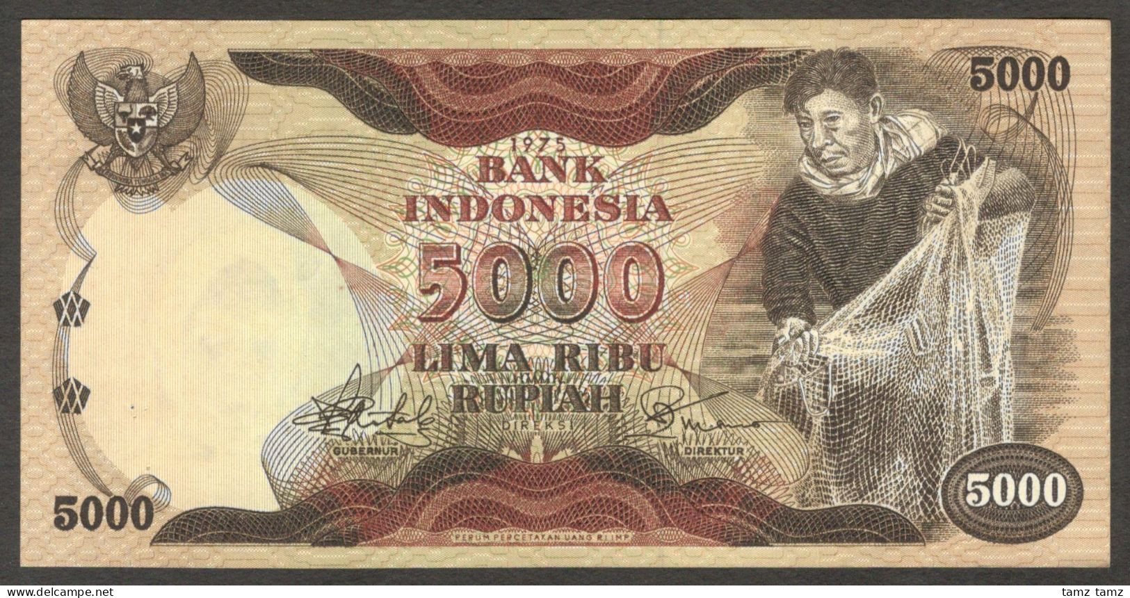 Indonesia 5000 5,000 Rupiah Fisherman P-114 1975 XF+ To AUNC High Grade - Indonesië