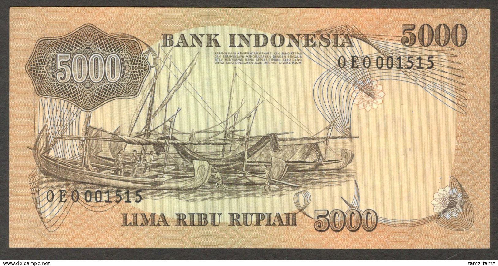Indonesia 5000 5,000 Rupiah Fisherman P-114 1975 XF+ To AUNC High Grade - Indonésie