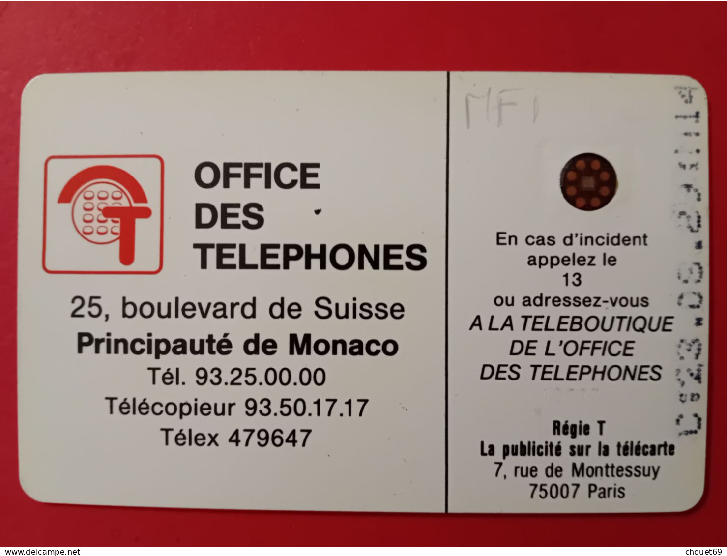 MONACO MF1 50u ROCHER surimpression CORDON belle et rare variété (A80623